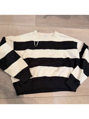 Happily Grey Kids Cropped Cream Black Striped Sweater Size Large 14